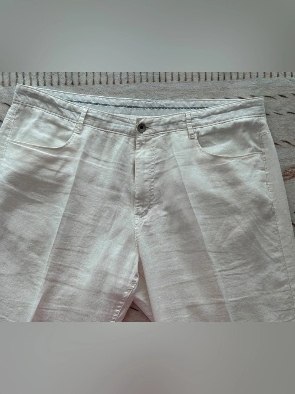 Calvin Klein Men's Cream linen Chinos with Brown Belting